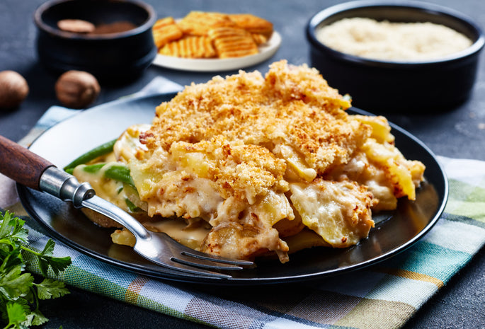 crunchy cheese potato casserole with cheesecrisps