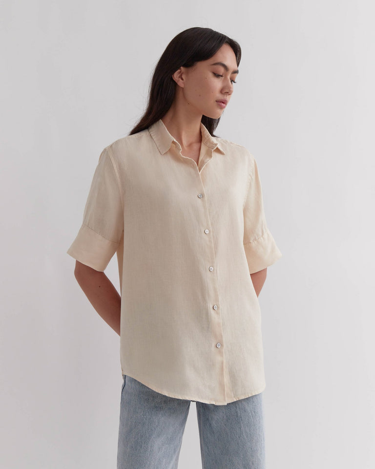Short Sleeve Linen Shirt Wheat | Assembly Label NZ Womens Shirts ...