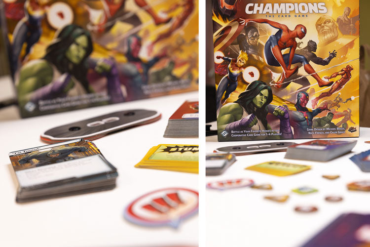 box and some components of the marvel champions core set