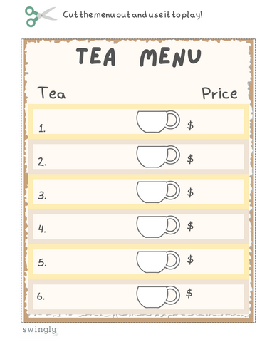 Free printable tea menu