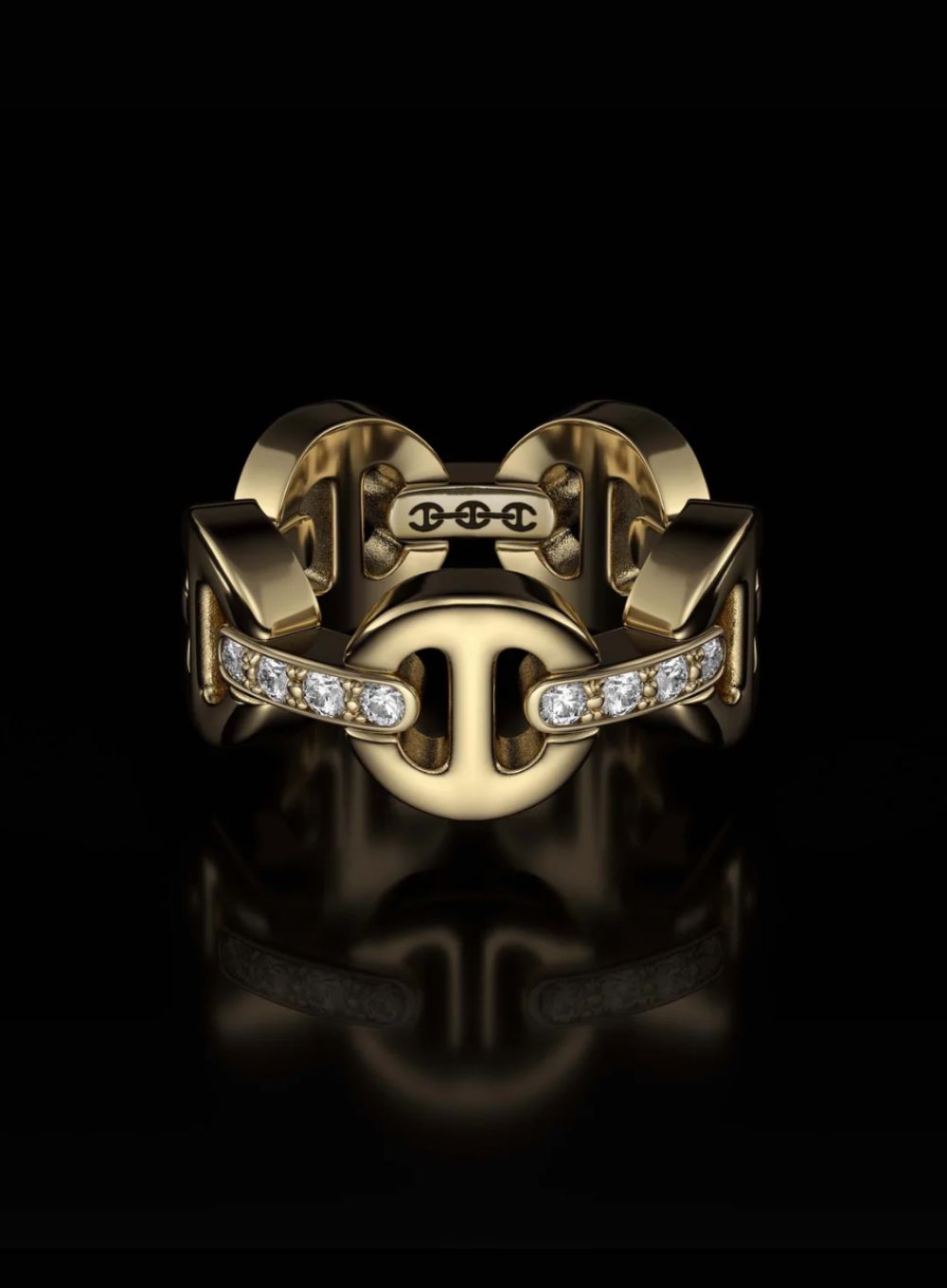 HOORSENBUHS | Dame Classic Tri-Link Ring with Diamond Bridges