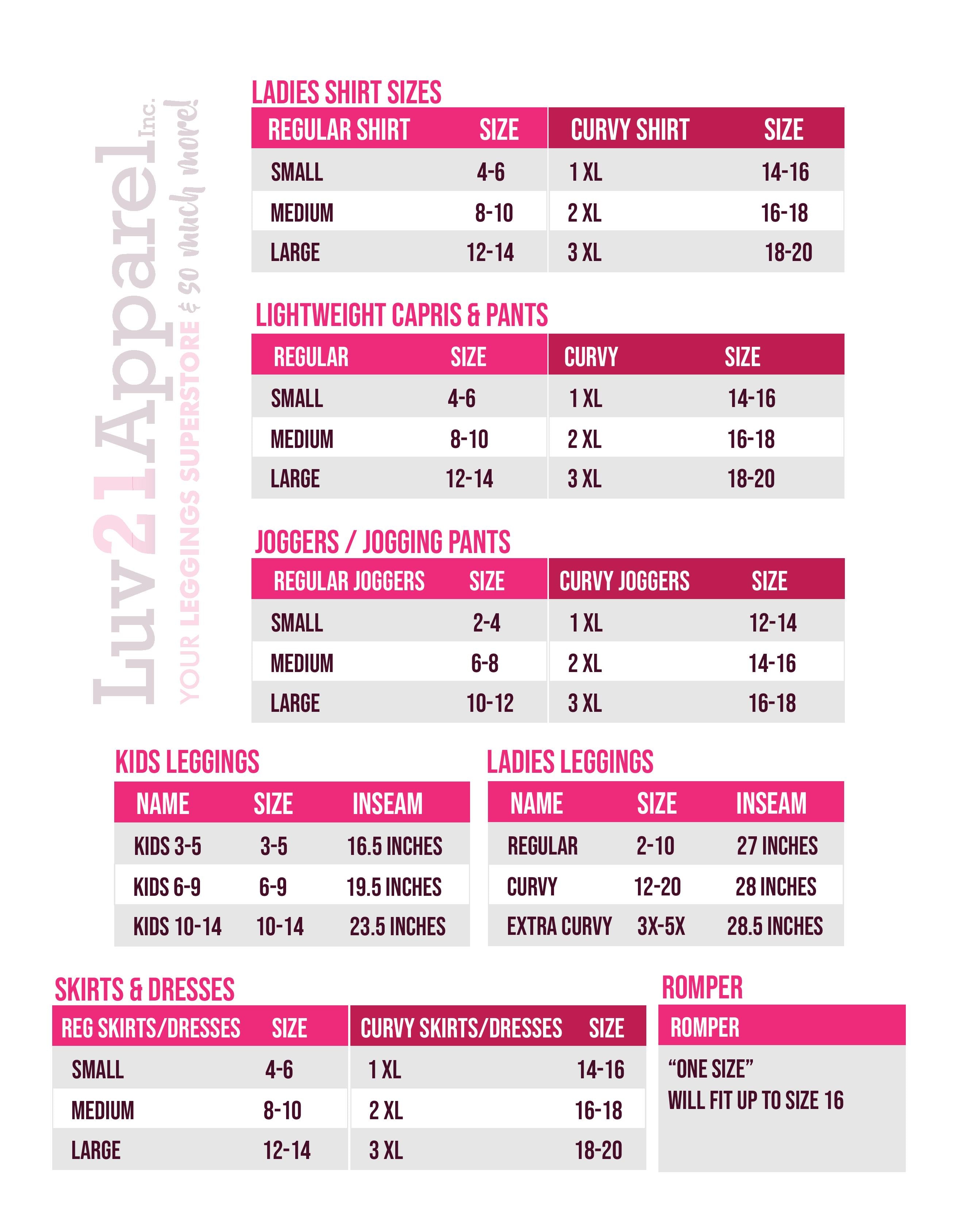 Sizing Chart – Luv 21 Apparel Inc.