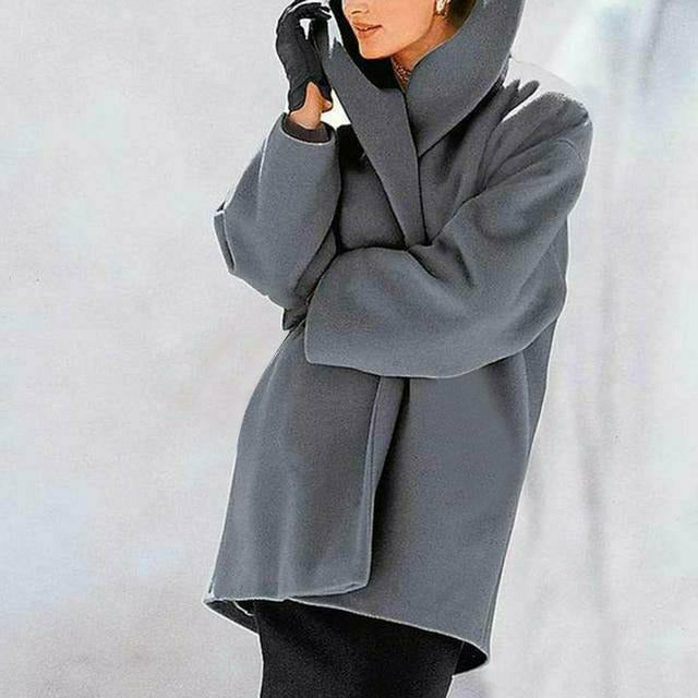Roawell Coats Gray / S Casual Loose Hooded Woolen Overcoat