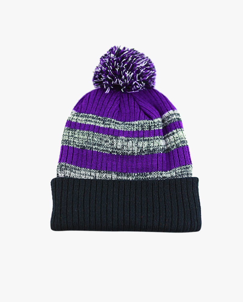 Striped Cuffed Pom Pom Knit Beanie – official the hat depot
