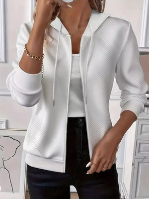 Women's Zip-Up Hoodie with Drawstring - Impulsive Fashion