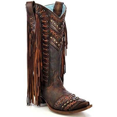 CORRAL BROWN TAN WOVEN DETAILS AND FRINGED SIDES C2986