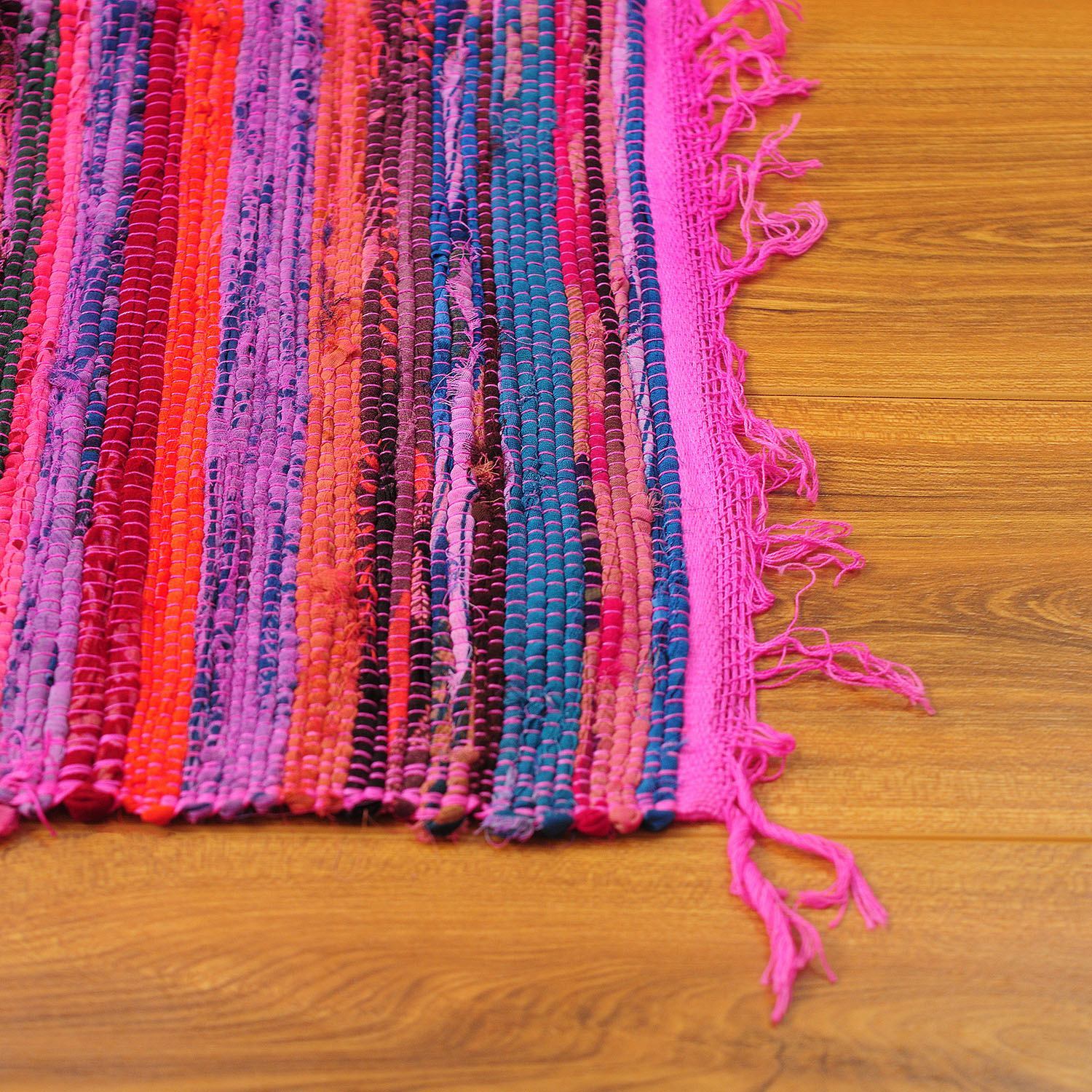 Handwoven chindi Rug - dark pink– FeelBohemian
