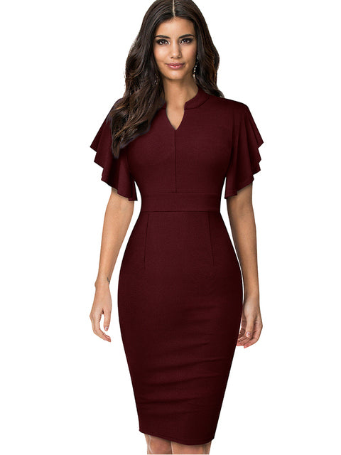 Bodycon Pencil Dress with Ruffle Sleeves, Elegant Solid Colors by NICE –  AlmostAnything4You