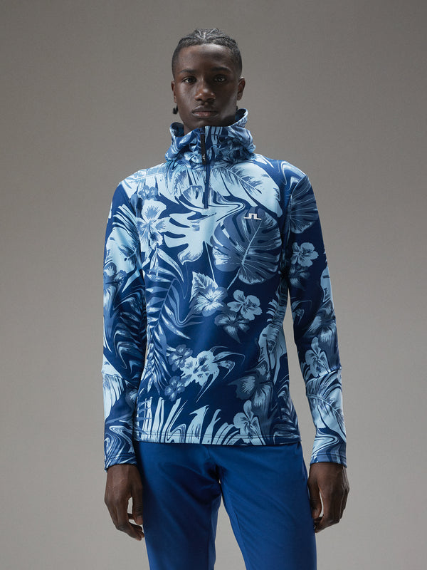 제이린드버그 J.LINDEBERG Mens Aerial Print Quater Hood,Hibiscus Blue