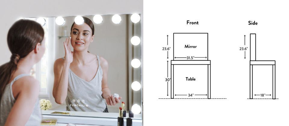 The mirror is one-third of the overall width of the table.