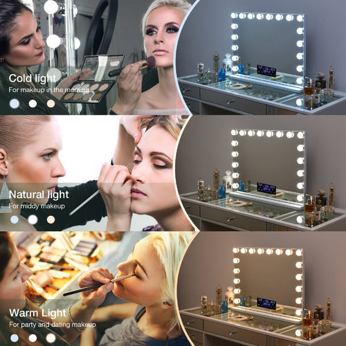 Espejo de Maquillaje de Hollywood con Luz y Bluetooth FENCHILIN 18-LED Mesa- Pared (80x58 cm)
