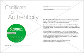 Cherner Chair Certificate of Authenticity