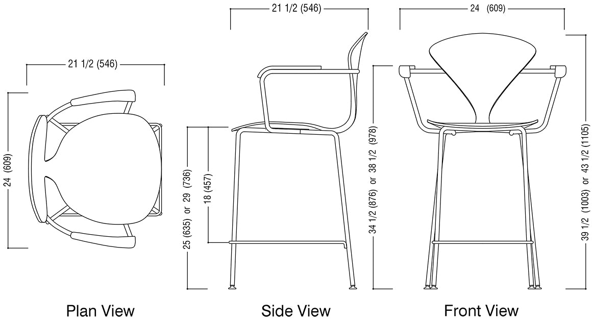 Metal Base Stool with Arms Schematic