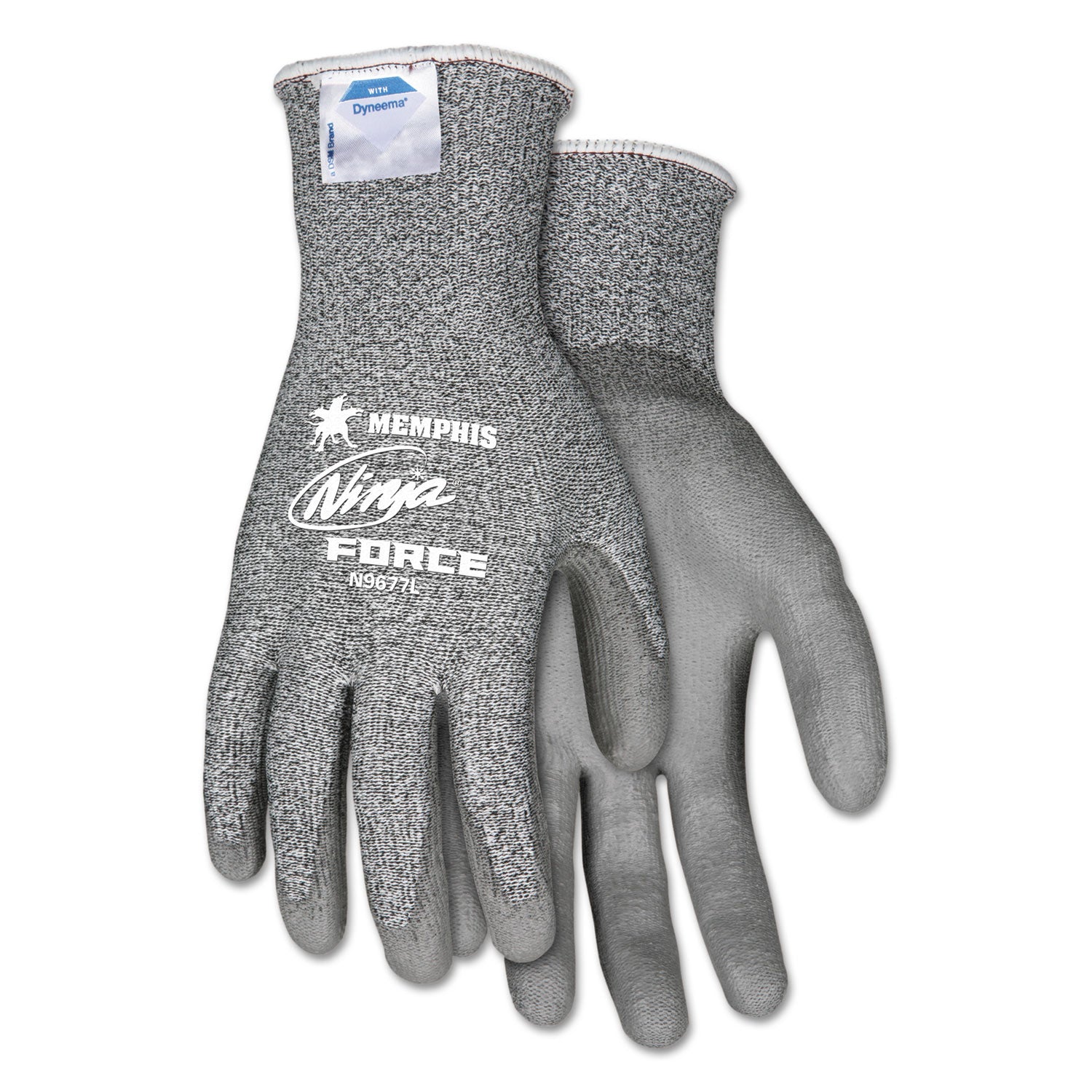 MCR Ninja Force Polyurethane Coated Gloves, Large, Gray, Pair