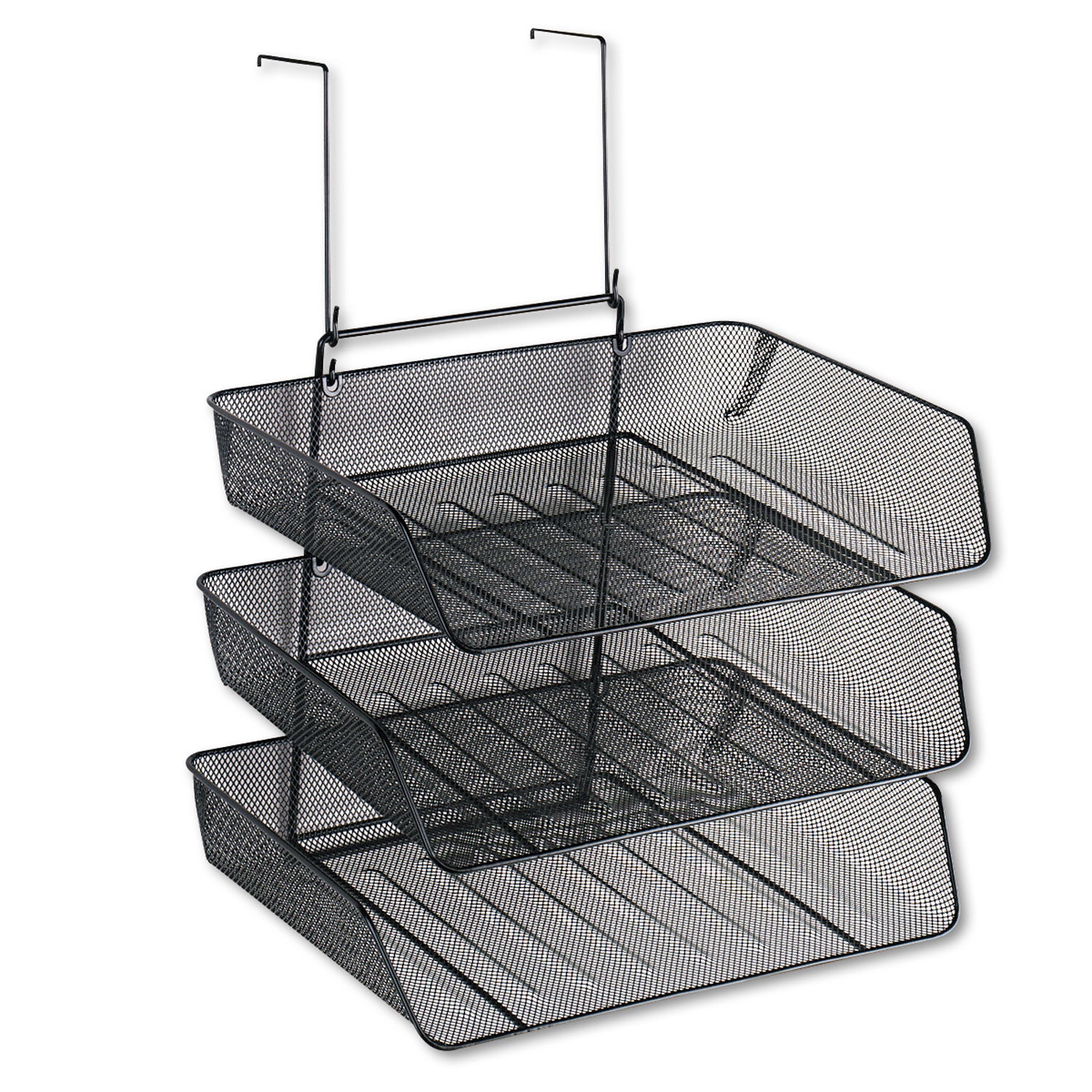 Fellowes Mesh Partition Additions Three-Tray Organizer, 11.13 x 14 x 14.75, Over-the-Panel/Wall Mount, Black