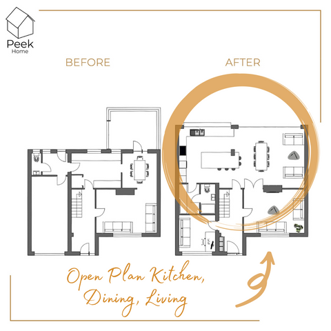 sketch plan highlighting an open plan living space