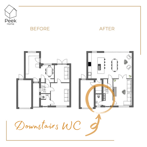 sketch plan highlighting downstairs WC space