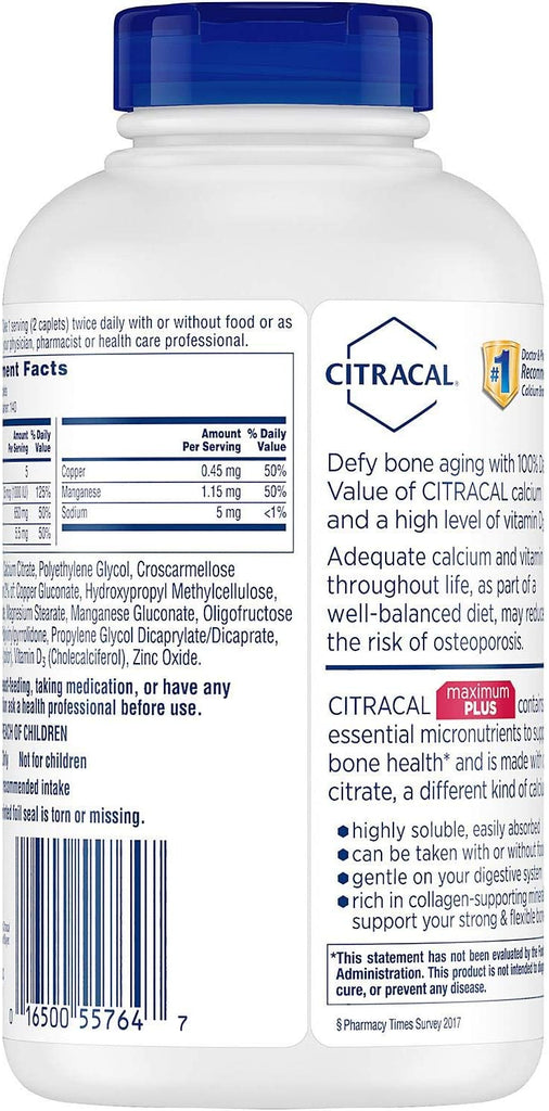 Citracal Maximum Plus Calcium Citrate D3 280 Caplets 2 Packs 280 Getqwik