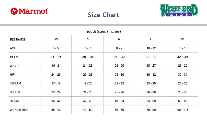 Marmot Coat Size Chart