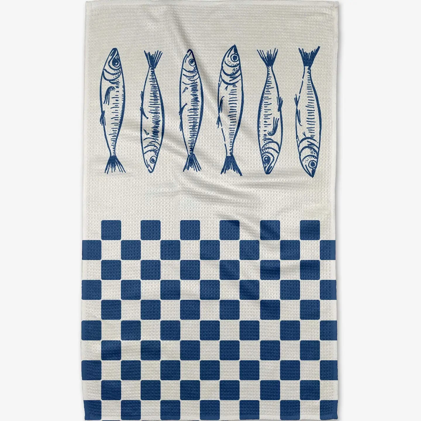 Geometry Sardine Check Blue Tea Towel