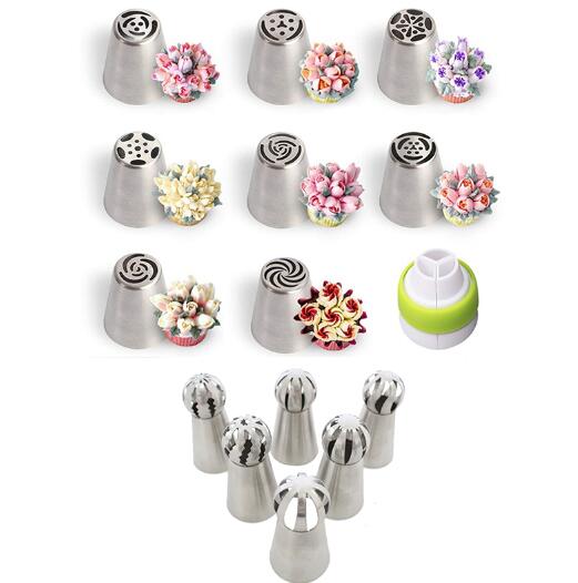 15pcs/Set  Icing Piping Tips  Tulip and Spherical Balls
