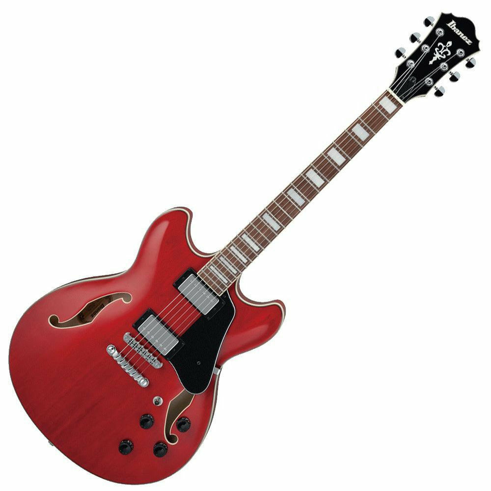 red hollow body electric guitar