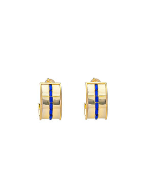 Blue Multi Stone Gold Cuff Earrings