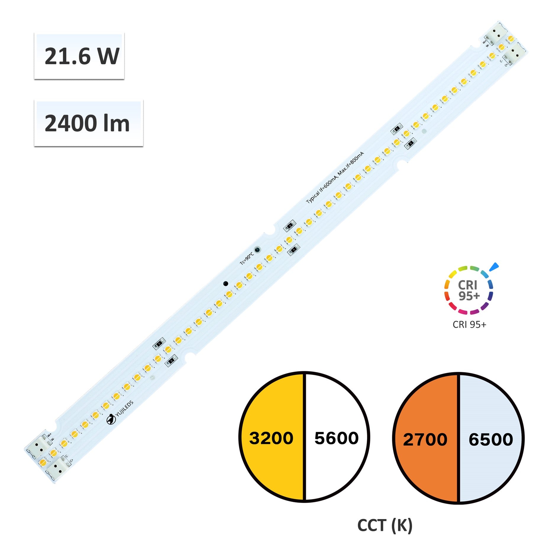 YUJILEDS® CRI 95+ 21.6W 3032 Constant Current LED Linear Module - 10pcs
