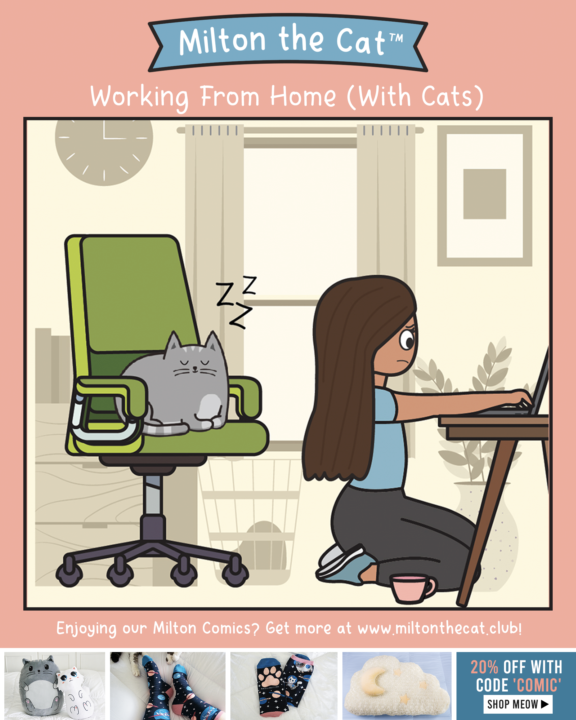 milton the cat comic working from home with cats