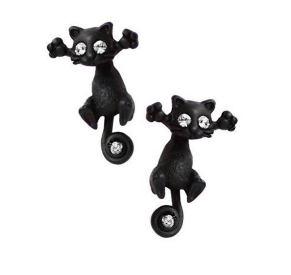 black cat earrings diamond cat earrings cat stud earrings