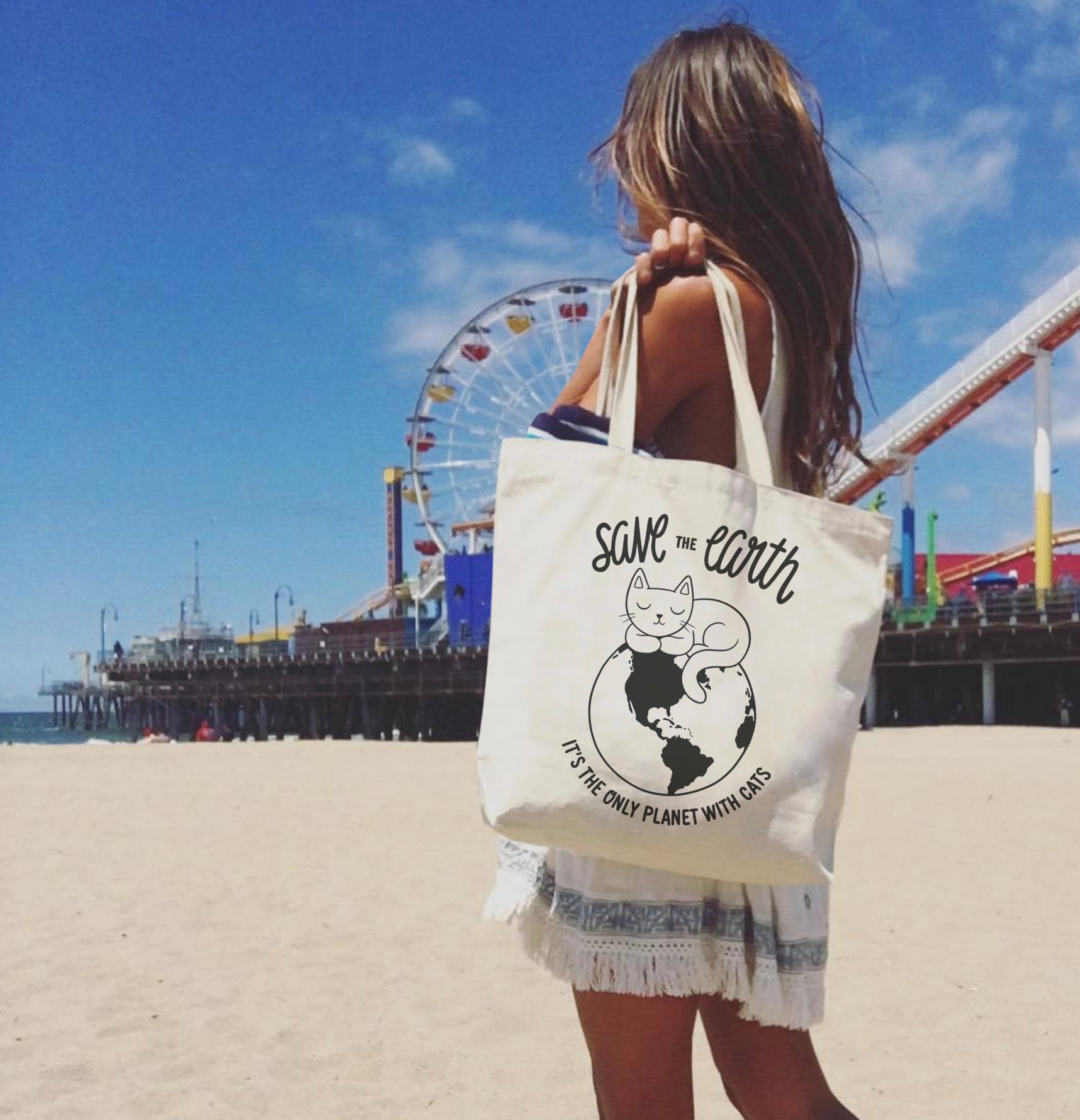 save the earth cat tote summer tote
