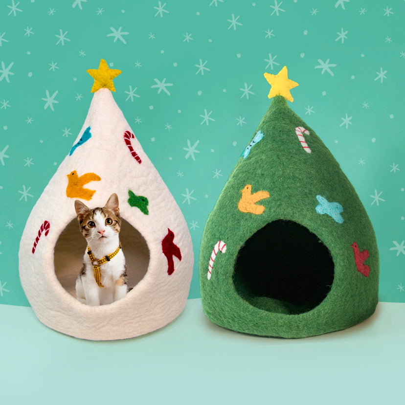 Handmade Felted Wool Christmas Tree Cat Cave
