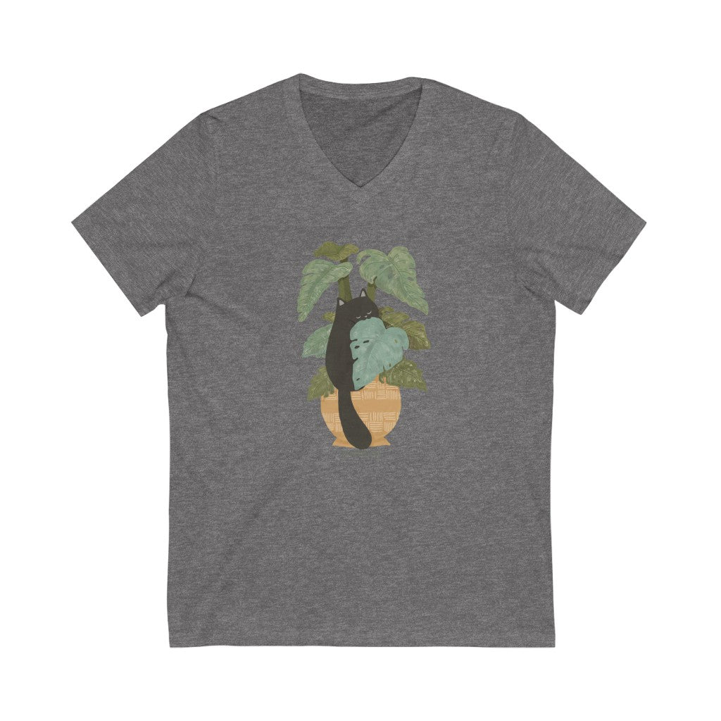 Tropical Jungle Cats & Plants Jersey V-Neck Tee-image-1