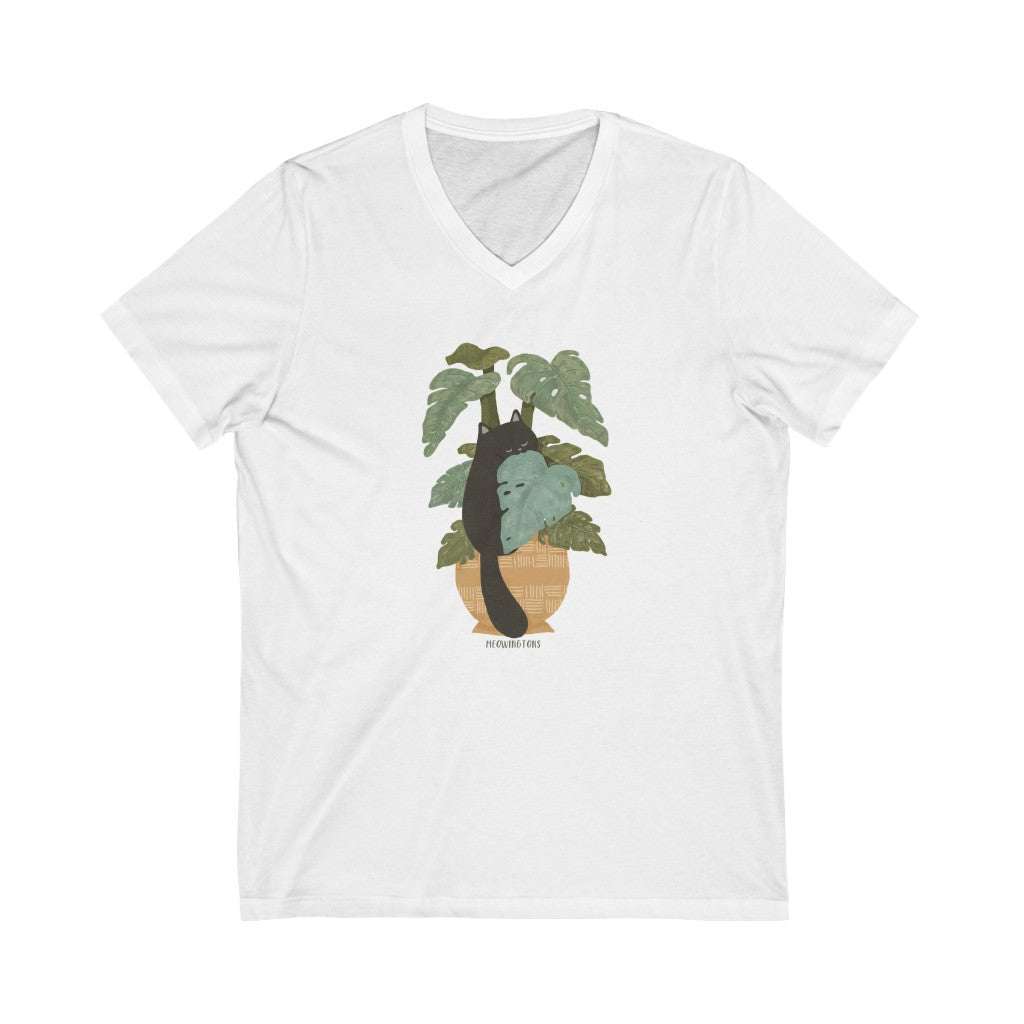 Tropical Jungle Cats & Plants Jersey V-Neck Tee-image-0