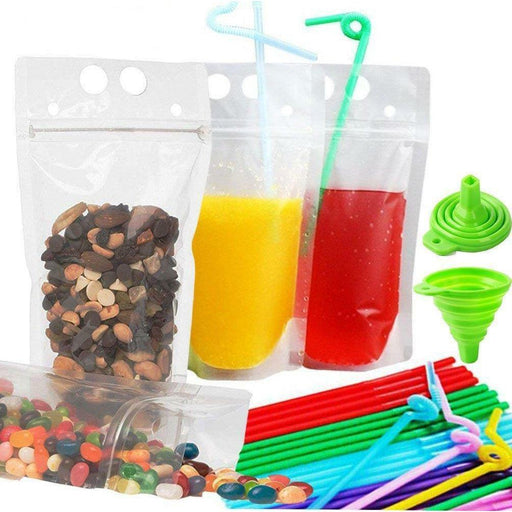 50PC Drink Pouches Bags for Adults with 50Pcs Straws Hand-held