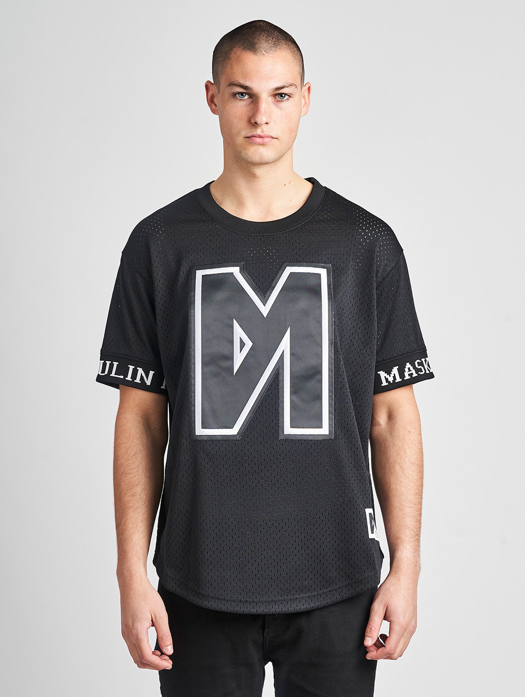 Maskulin Black & White Logo Mesh Crewneck T-Shirt – Maskulin.de Shop