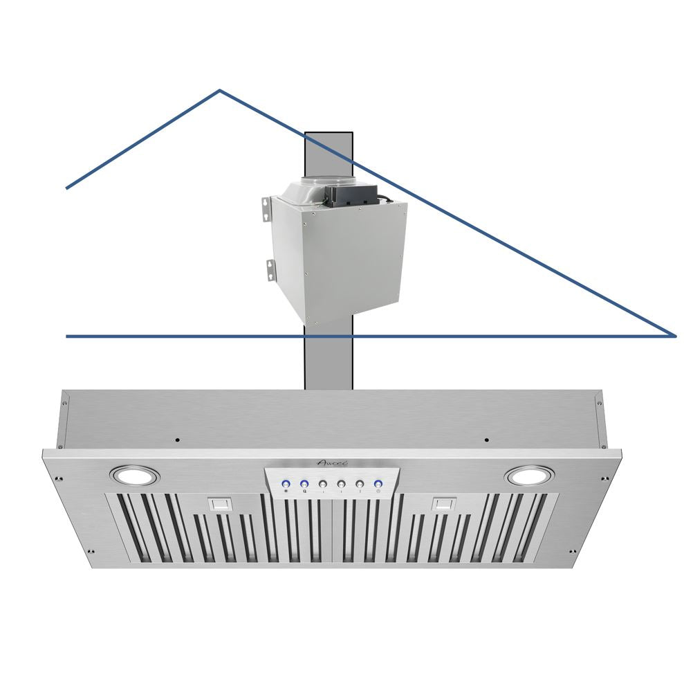 Awoco RH-IT08-M36 14-1/2D Super Quiet Split Insert Stainless Steel Range  Hood, 4-Speeds, 1000 CFM, LED Lights with 8” Blower (36W 8 Vent)