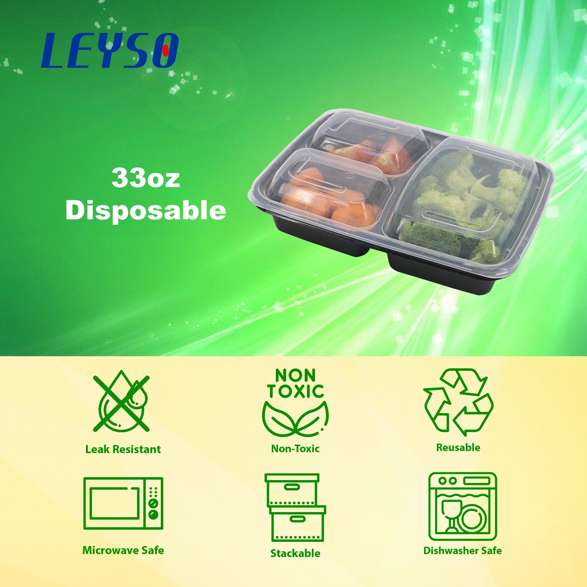 Leyso TO-JH24 24oz One Compartment Bento Box Food Container with Clear