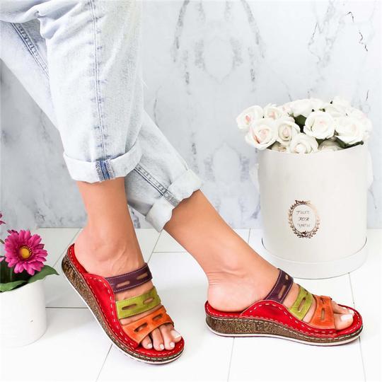 women's chic three color stitching sandals