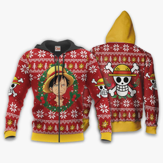 Luffy Ugly Christmas Sweater Funny Face One Piece Anime Xmas Gift Va10 Gear Anime