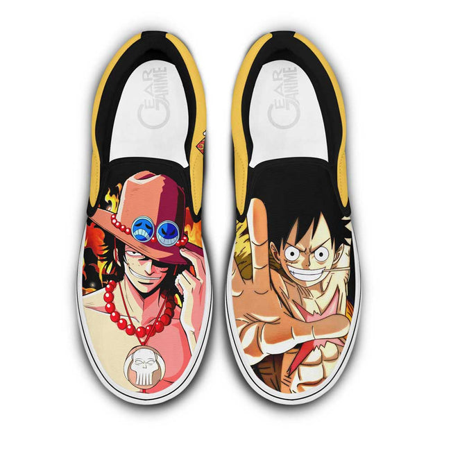 Portgas Ace And Luffy Slip On Sneakers Custom Anime One Piece Shoes Gear Anime
