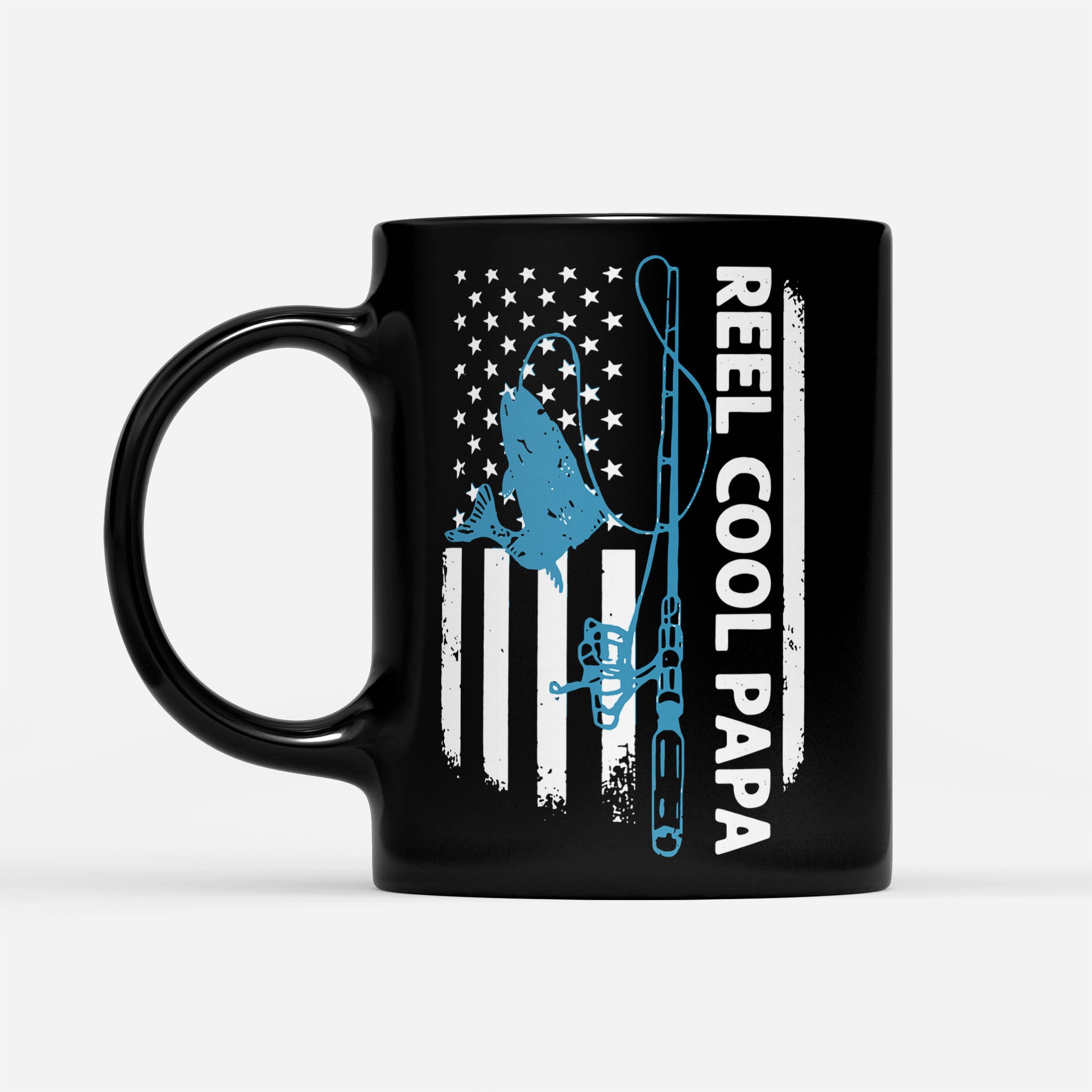 Fishing American Flag Reel Cool Papa - Black Mug