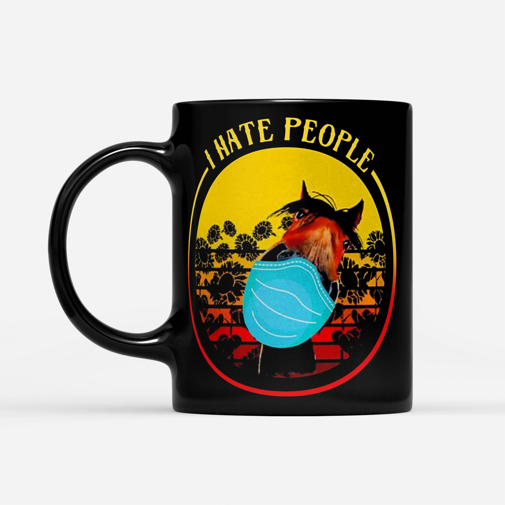 Donkey Sunflower I Hate People Vintage - Black Mug