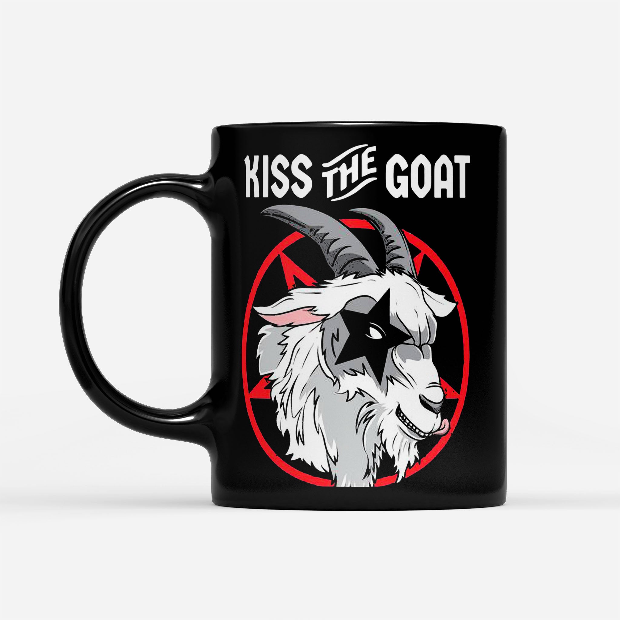 Kiss The Goat Satanic Baphomet Pentagram Occult - Black Mug