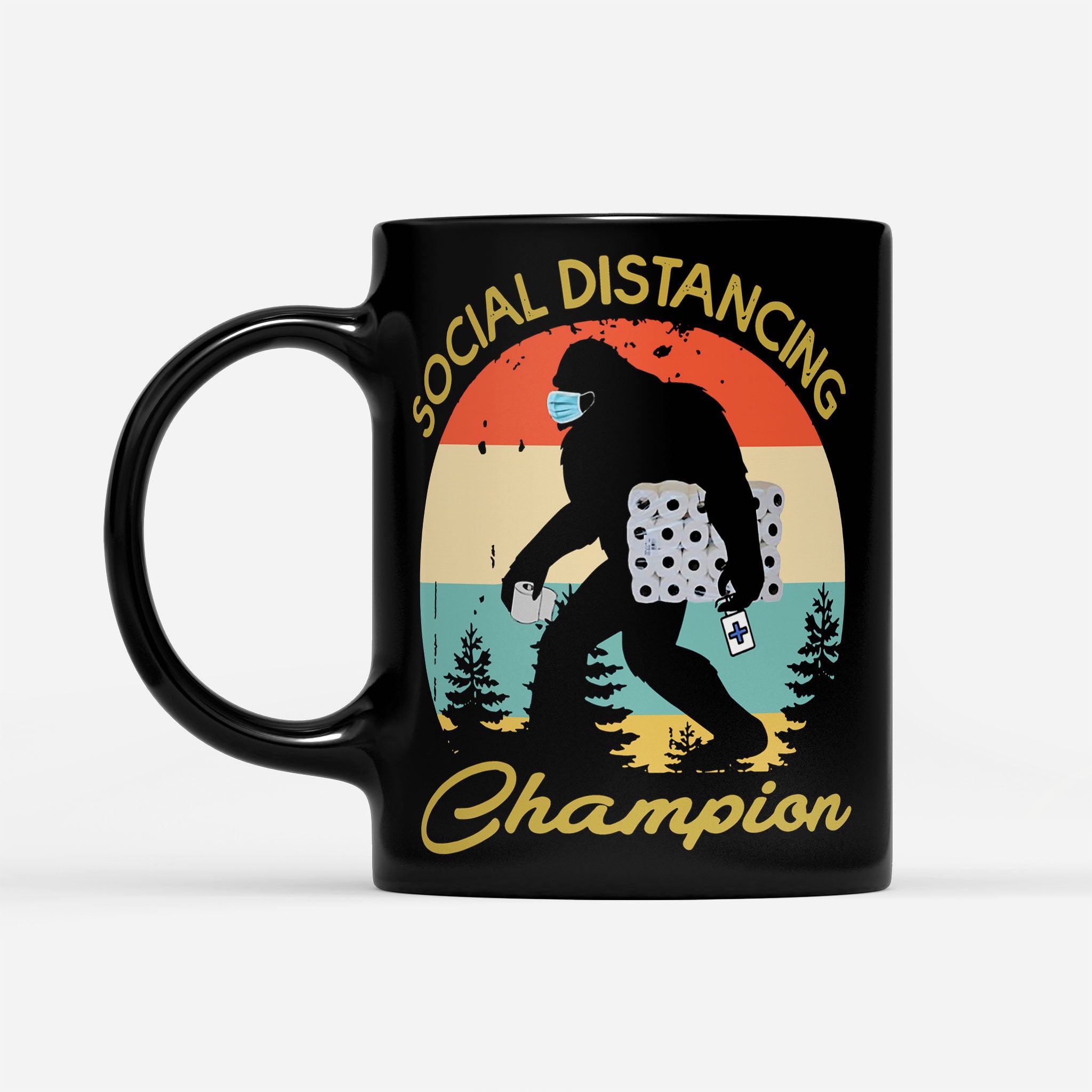 Social Distance Champion Bigfoot Toilet Paper Vintage - Black Mug