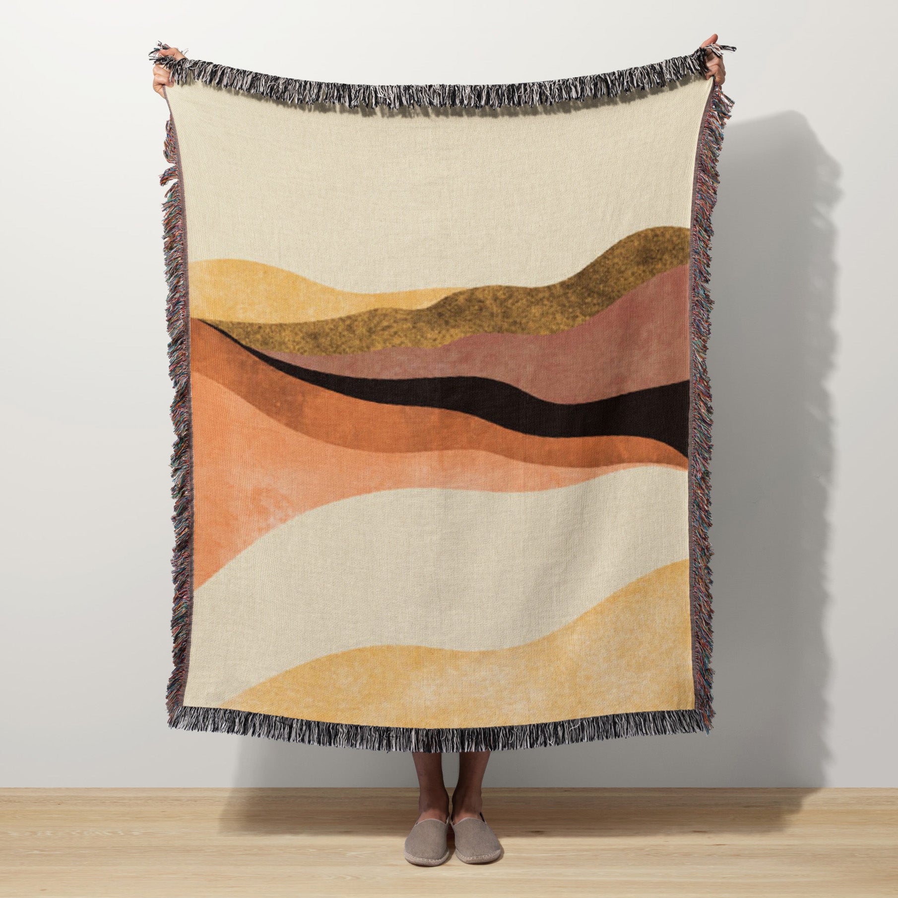 Mid Century Retro Geometric Abstract Art Cotton Woven Throw Blanket JE –  Shapes Decor