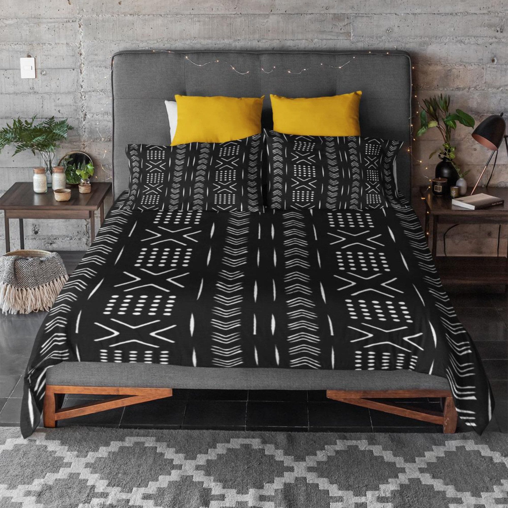 Geometric Black White Mid Century Modern Cotton Duvet Cover Set KUMASA –  Shapes Decor