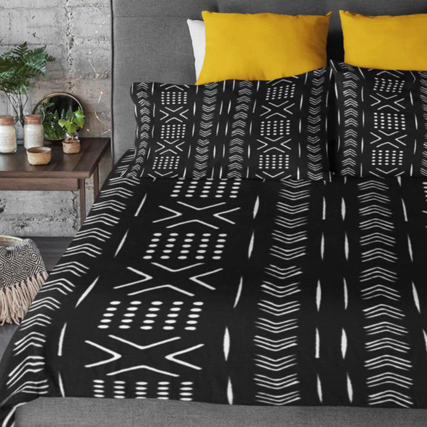 Geometric Black White Mid Century Modern Cotton Duvet Cover Set KUMASA –  Shapes Decor