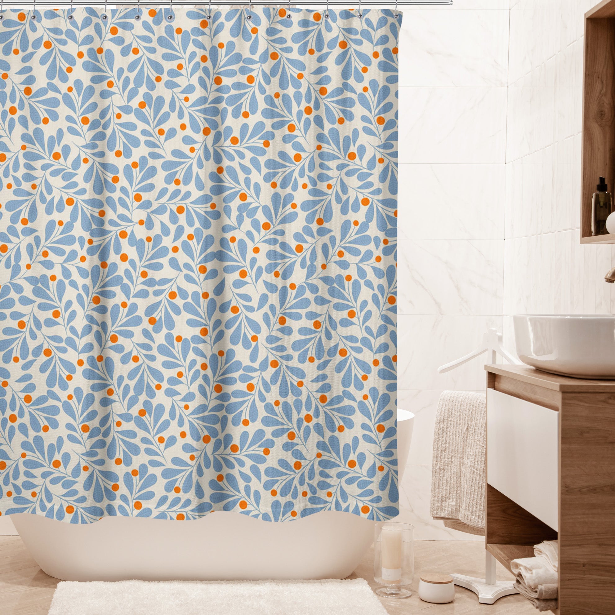 Scandinavian Folk Art Woodland Botanical Farmhouse Shower Curtain