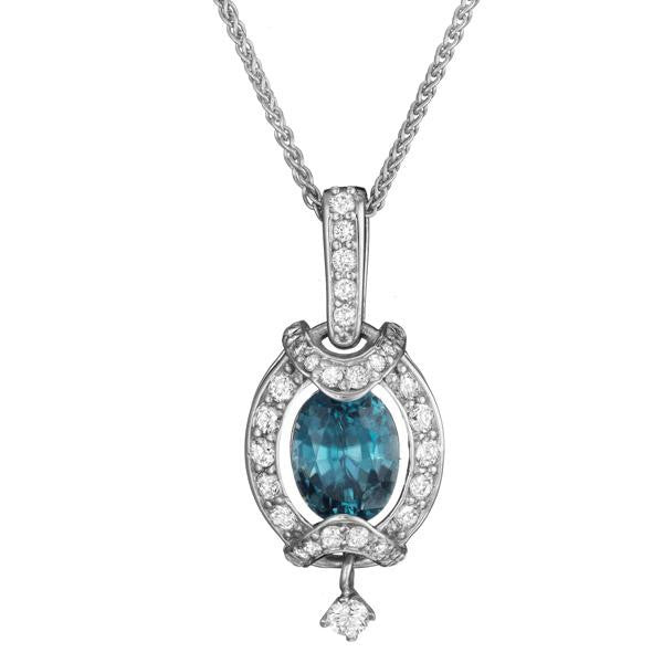 Blue Zircon and Diamond Necklace with Drop Surprise Diamond | Bella's ...